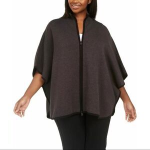 Anne Klein Women's Plus Size Zip-Up Poncho Sweater
